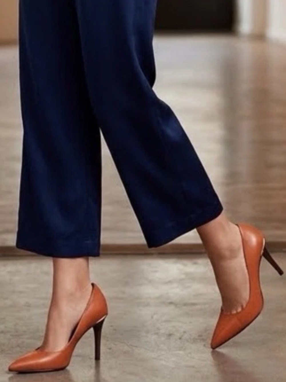 Ralph Lauren Alani Cognac Brown Heels Pumps W Stacked Slim 4 Inch Heel Sz 10